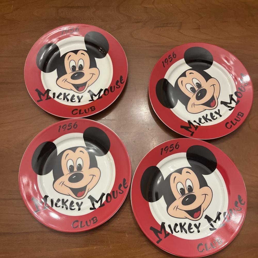 Vintage Disney Collector Plates Set Of 4 Red Mickey Mouse Club 1956
